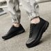 Men's Genuine Leather Hiking Shoes Low Top Breathable Full Grain Cowhide Comfortable Outdoor Casual Walking Sneakers All Black_vogvips.com