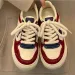 Womens Red Blue Star Patch Sneakers Thick Rope Laces Low Top Casual Shoes_vogvips.com