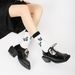 Loafers Small Leather For Women With Metal Decoration, Lace-Up Retro 2022 Early Spring Square Toe Chunky Heel Single_vogvips.com