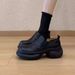 Women's Shoes Retro Platform Loafers, British Style, Deep Cut Slip On Round Toe Leather Shoes._vogvips.com
