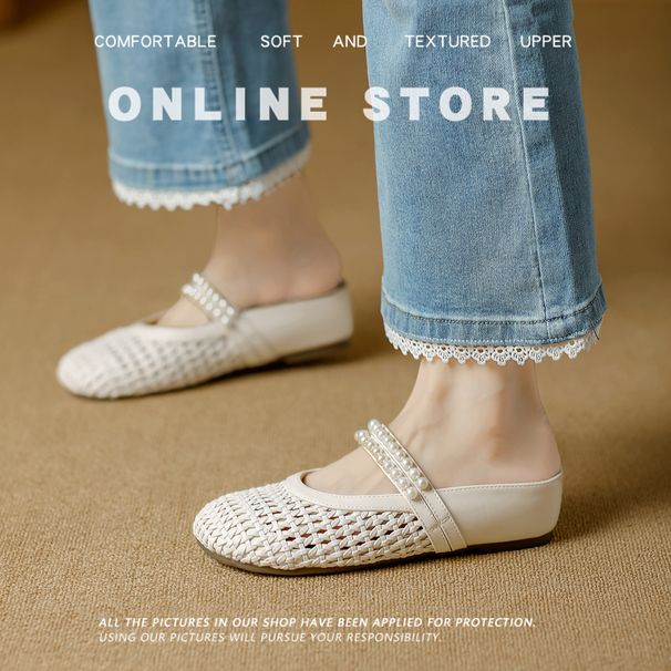 Baotou Half-Slip Women's Summer Outdoor Wear Heel-Raising Slippers With Hole-Perforated Knitted Design, Breathable Knit Fashion Sandals_vogvips.com