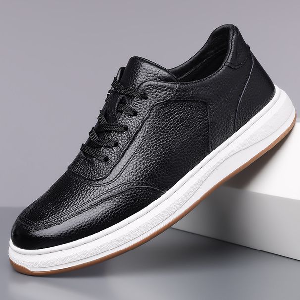 First Layer Cowhide White New Business Casual Leather Shoes Men's Youth Versatile British Style Breathable Sneakers_vogvips.com