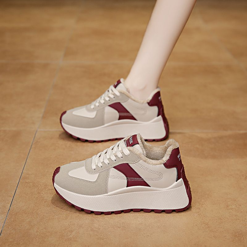 New Versatile Autumn And Winter, Thick Soled Women's Board Shoes, Height Increasing Casual Patchwork Leather Sports_vogvips.com