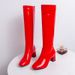 40-45 Women's Shoes Simple Round Toe Chunky Heel Side Zipper Long Over-the-Knee High Boots_vogvips.com