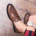 Euro Step Brogue Carved Slip-On Loafers Men's British Korean Style Trendy Club Hairstylist Pointed Leather Shoes_vogvips.com