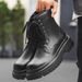 Lace-up Men's Boots Slim Short Boots Retro Tooling Boots Thick-soled Heightening Martin Boots_vogvips.com