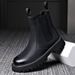 European Warm Series Autumn Winter Genuine Leather Yellow Men High Top Thick Sole Lightweight Martin Boots Casual Comfortable Elastic Slip-On_vogvips.com