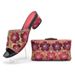 Stylish women's wedding shoes with a diamond pressed floral print party shoe bag set_vogvips.com