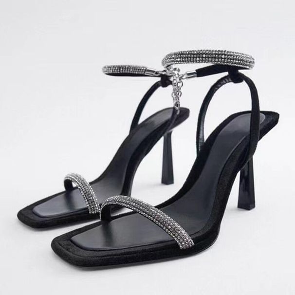 2023 Summer New Large Size Minimalist Feng Shui Diamond Hanging Chain Thin High Heel Shoes Sandals Women's Cx_vogvips.com