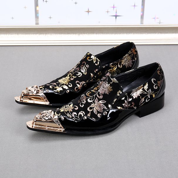 European Syle Poined Iron Oe Personalized Casual Leaher Plus Size Fashion Cowhide Prined Rendy Men's Shoes, Low_vogvips.com