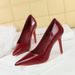 8351 European And American Style Fashion Simple Stiletto Heel Glossy Patent Leather Shallow Mouth Pointed Toe Women's_vogvips.com