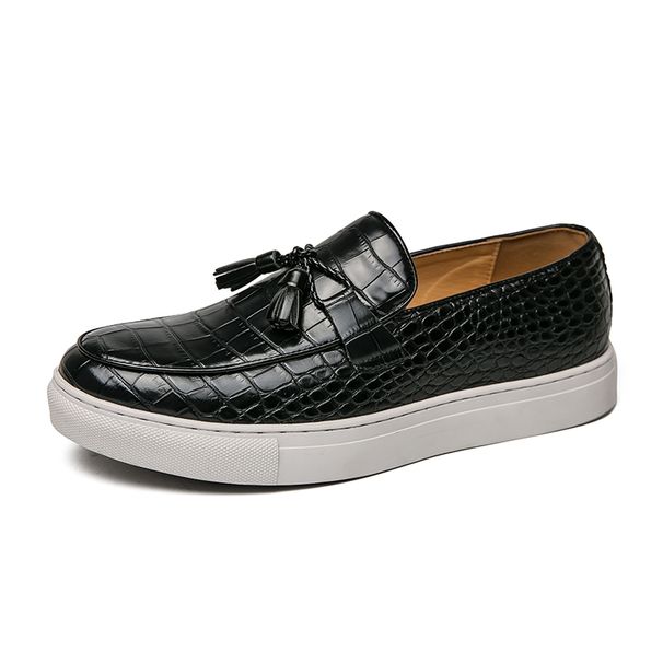 New Fashion Genuine Leather Retro Business Men's Casual Shoes Black Daily Office Loafers One-step Driving Party Dress Wedding Men's Shoes_vogvips.com