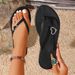Summer Leopard Print Flip-flops Women, Heart-shaped Rhinestone Decorated Flat Sandals, Beach Vacation Footwear For Women_vogvips.com
