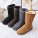 Autumn And Winter Long Snow Boots For Women Thick Bottom Flat Heel Sheepskin Fur One Piece High Top Plus Velvet Thick Warm Cotton Boots Winter Boots_vogvips.com