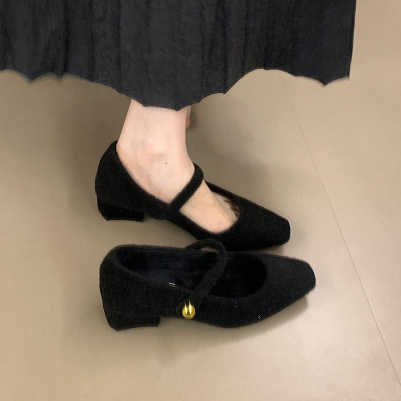 2025 New French Plush Mary Jane Shoes 2025 Autumn/Winter Warm High Heels Single Shoes Hairy Shoes_vogvips.com
