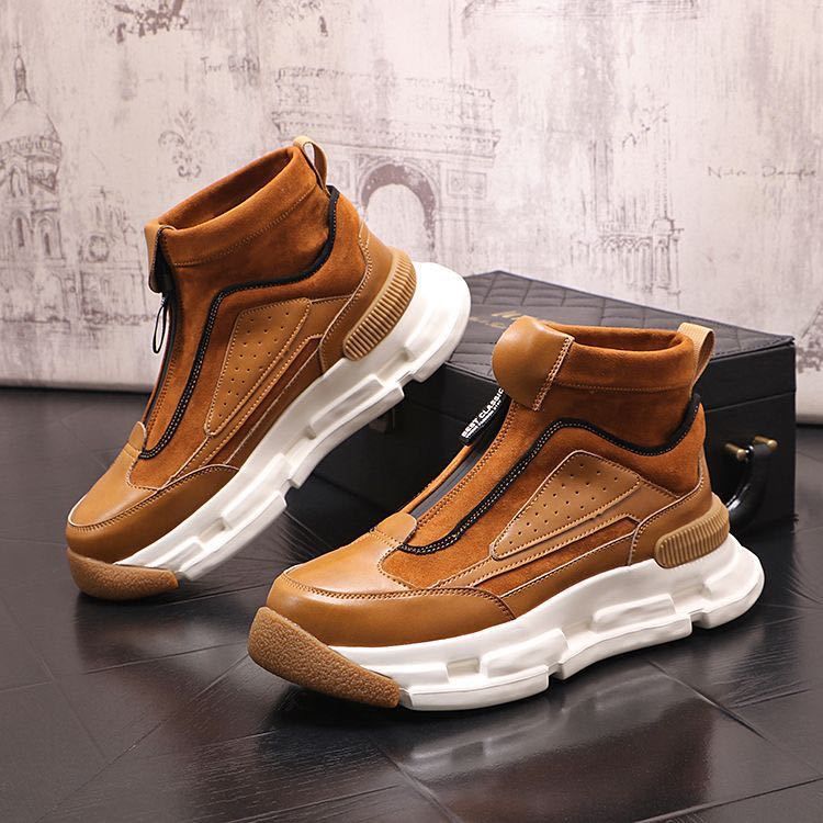 Men's High-top Trendy Men's Autumn New Versatile Thick-soled Heightening Work Boots Lazy Set-foot Casual Men's Shoes Wholesale_vogvips.com