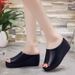 Summer New Fashion Korean Style One-Strap Wedge Slippers Versatile High Heel Waterproof Platform Black And White Women's Shoes_vogvips.com