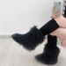 Faux Shearling Snow Boots For Women - Punk Y2K Style Low-Cut Booties With Fringe Detail, Trendy Winter Shoes For Casual Wear_vogvips.com