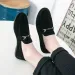 Mens Black Suede Loafers With Metal Buckle Slip On Casual Shoes_vogvips.com