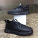 ShoeVault 2024 New Spring Mid-Top Versatile Black Leather Shoes Ins Trendy Men's Casual Sneakers_vogvips.com