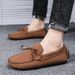 Men's Simple Single Shoes Casual Work Shoes New Microfiber Leather Suede Rubber Sole Pure Handmade Bean Shoes_vogvips.com