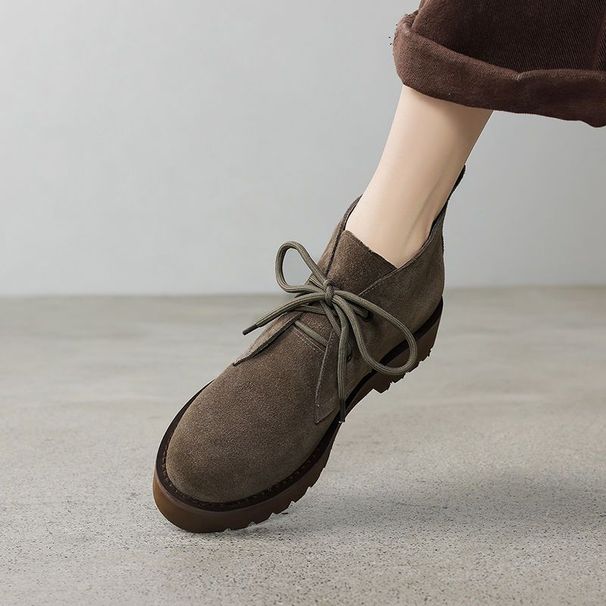 2025 New Lace-up Short For Women Spring And Autumn Single Heel Loafers Thick Sole Ankle British Style Martin Boots_vogvips.com