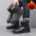 SHLIANG Men's Winter Thickened Fleece Lined Leather Surface Slip-On Snow Boots Outdoor Sports Bread Shoe Large Size Rubber Sole X0087_vogvips.com
