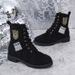 European And American Winter New Thick-Soled Mid-Calf For Women, Large Size Suede Lace-Up Round-Toe Denim Style Women's_vogvips.com
