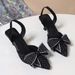 MTX Petite Elegant Rhinestone Pointed Bow High Heels Women Summer 2025 New Thin Heel Closed Toe Sandals Size 43_vogvips.com