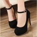 Large Size 42 Sexy Super High Heels Shoes For Women Ankle Buckle Chunky Platform Pumps Woman Black Flock Square Heel Party Shoes_vogvips.com