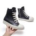 Unisex High-Top Chunky Sneakers – Retro Leather Lace-Up Boots With Side Zipper & Cushioned Sole (36-45, Black, Metal Eyelets, 4cm Platform)_vogvips.com