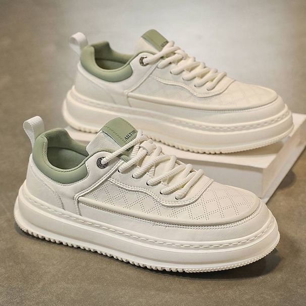 A2025 Spring And Summer Breathable, Lightweight, Soft-soled White Sneakers, Men's Casual Shoes, Versatile Thick-soled Board Shoes_vogvips.com