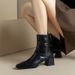 Square Toe Thick Heel Back Zipper Temperament Black Short Boots Women's French Versatile Commuting Bare Boots British Style Martin Boots_vogvips.com