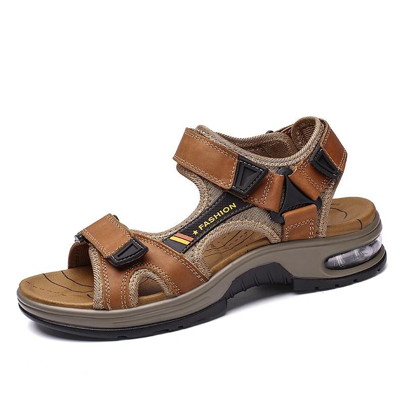 Brand Summer Men's Genuine Leather Slippers Gladiator Men Beach Sandals Soft Comfortable Outdoors Wading Shoes 38-46_vogvips.com