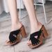 Summer Women Sandals Square High Heel Platform Flock Casual Rivet Pumps Peep Toe Female Elegant Ladies Shoes Zapatos De_vogvips.com
