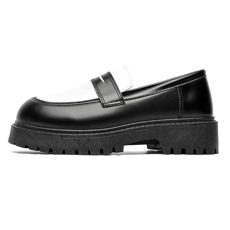 Men's New Ins Style Versatile British Business Trend Casual Thick Sole Carbon Black Sports Non-Slip Large Leath_vogvips.com