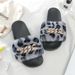 Women's Fashion Fluffy Slide Sandals With Metal Chain Detail, Round Toe, Thick Sole, Non-Slip Comfort For Summer Outings Furry Slippers Sandals_vogvips.com