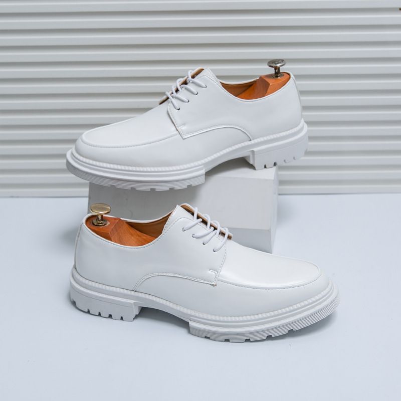 Business British Style Korean New Height Increasing Thick Sole Lace-up White Leather Men's Shoes_vogvips.com