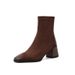 2024 Autumn Winter Suede Slim Brown Melard Thick Heel Ankle French Square Toe Stretch Boots_vogvips.com