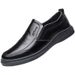 Euro Step New Men's Leather Pure Black Casual Slip-On Lazy Soft Sole Non-Slip Dad Driving Shoes_vogvips.com