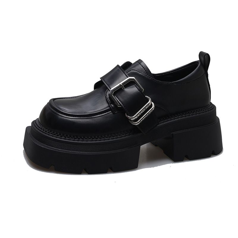Round Head Platform Small Leather Shoes British Loafers Single Shoes_vogvips.com