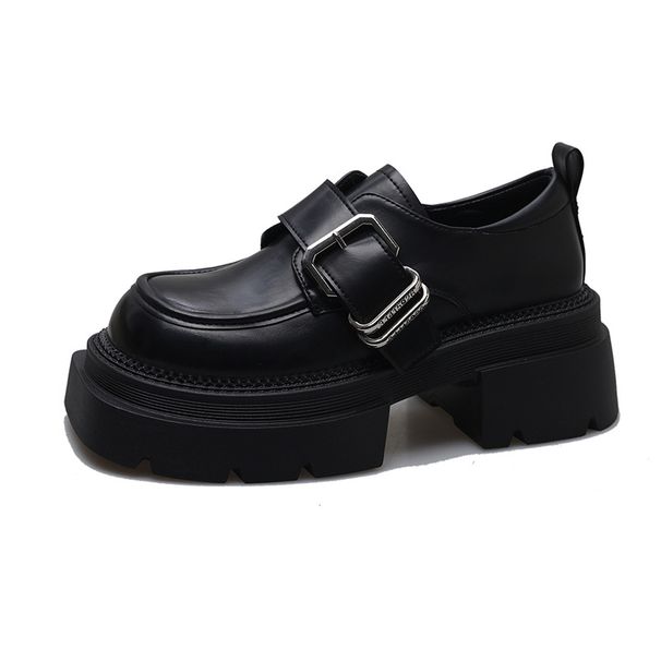 Round Head Platform Small Leather Shoes British Loafers Single Shoes_vogvips.com