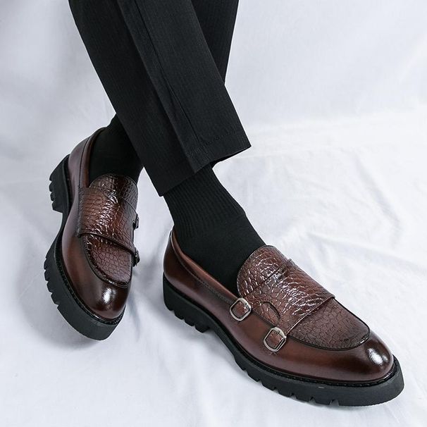 Men's Casual Loafers Slip-On Business Shoes With Thick Sole For Height Increase - Comfortable & Stylish Round-Toe Designer Footwear (Black/Brown)_vogvips.com