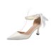 Women's French Style Elegant High Heels Pointed Toe Hollow Pearl Chain Bow Stiletto Pumps White Wedding Shoes Chunky Heel Plus Size_vogvips.com