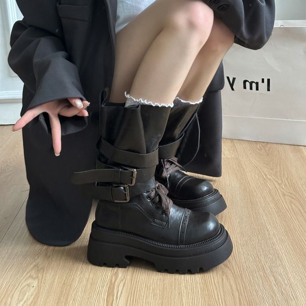 British Style Martin For Women 2025 Spring Summer New Thick Heel Belt Buckle Short Motorcycle Versatile Single Boots_vogvips.com