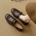 Womens Brown Leather Loafers Shock Absorbing With Rose Buckle Low Block Heel Shoes_vogvips.com