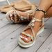 plus Size Rhinestone Embellished Wedge Heel Sandals For Women Ethnic Fashion Beach Shoes With Elastic Band_vogvips.com