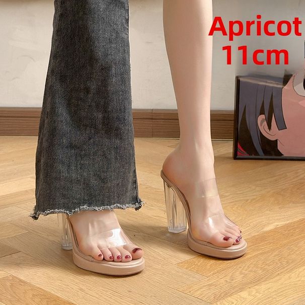 Women's Outdoor 11cm Round Toe Chunky One Strap Comfortable Crystal Heel High-end New High Heels Sandals_vogvips.com