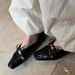 Sheepskin Version Design Pleated Hollow Square Head Mary Jane Shoes Genuine Leather Bow Flat Shoes_vogvips.com