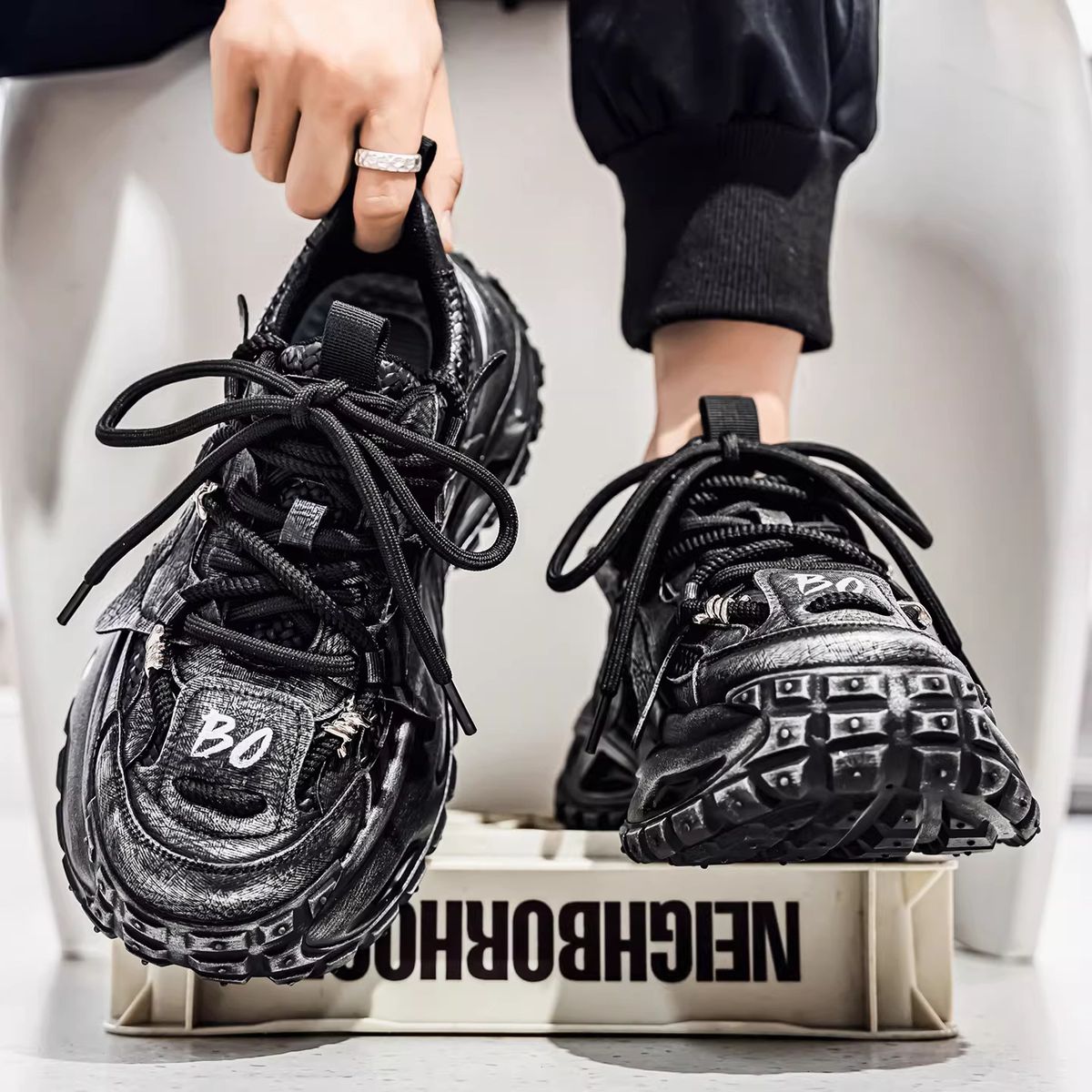 Men's Chunky Sneakers Height Increasing Platform Casual Shoes Wide Toe Box Comfortable Fashion Trendy European Style Premium_vogvips.com